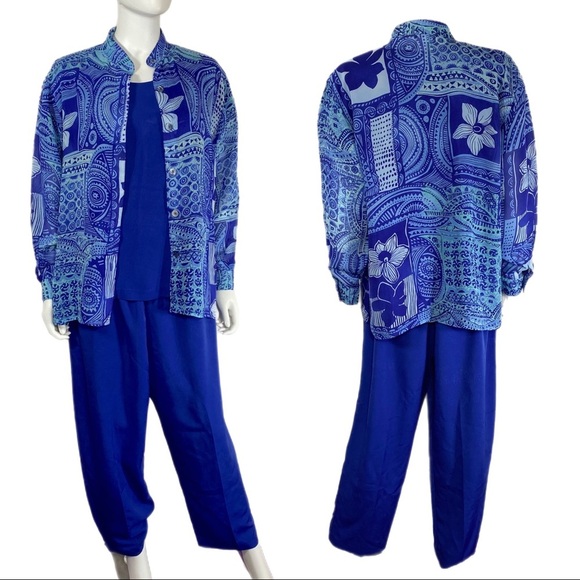 Sea Suns Vintage 3pc. Cobalt Blue Woman’s Pant Set *Petite* - Picture 1 of 16